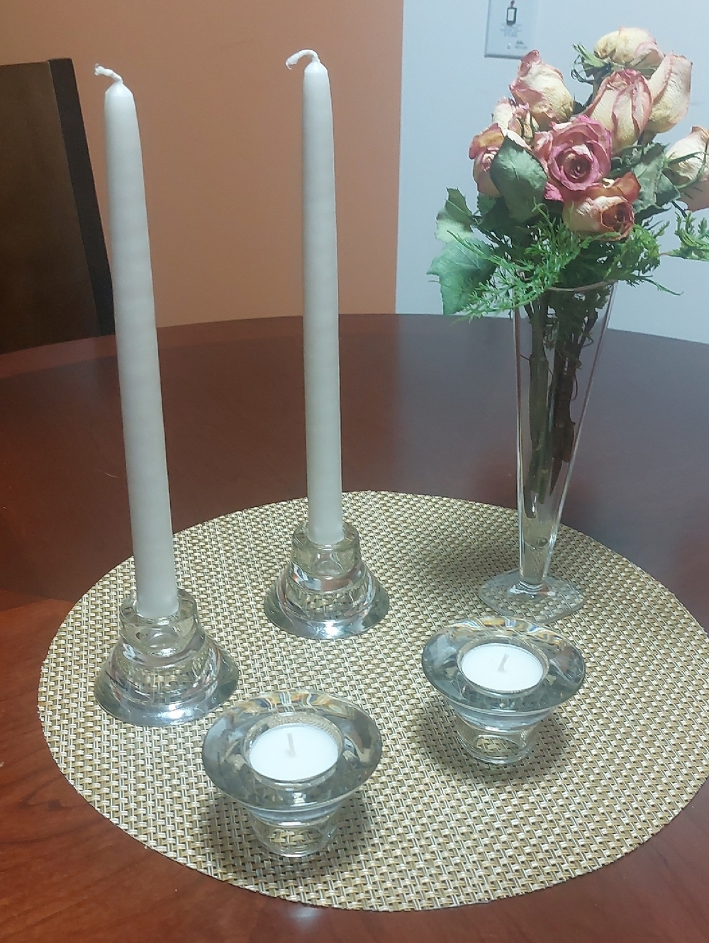 VINTAGE,  Glass Taper, and Tealight Candle Holder Set  Design by K.HAGBWRG/M.